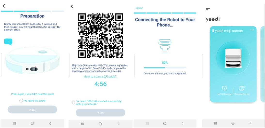 Процесс настройки приложения Yeedi Арр показан на рисунке